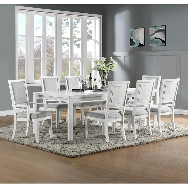 Dover Extendable Four Leg Dining Set, 9 Pieces: Table, 8 Chairs