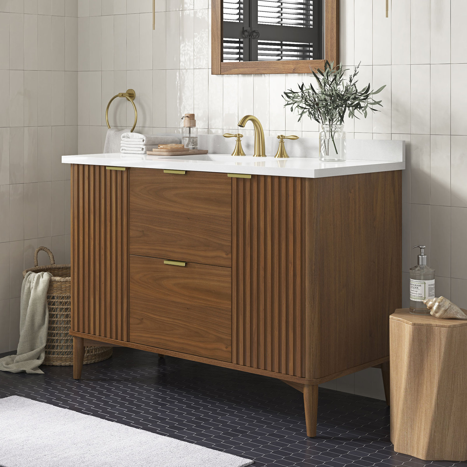 Gabi 48 in. Single Sink Bathroom Vanity, Warm Walnut