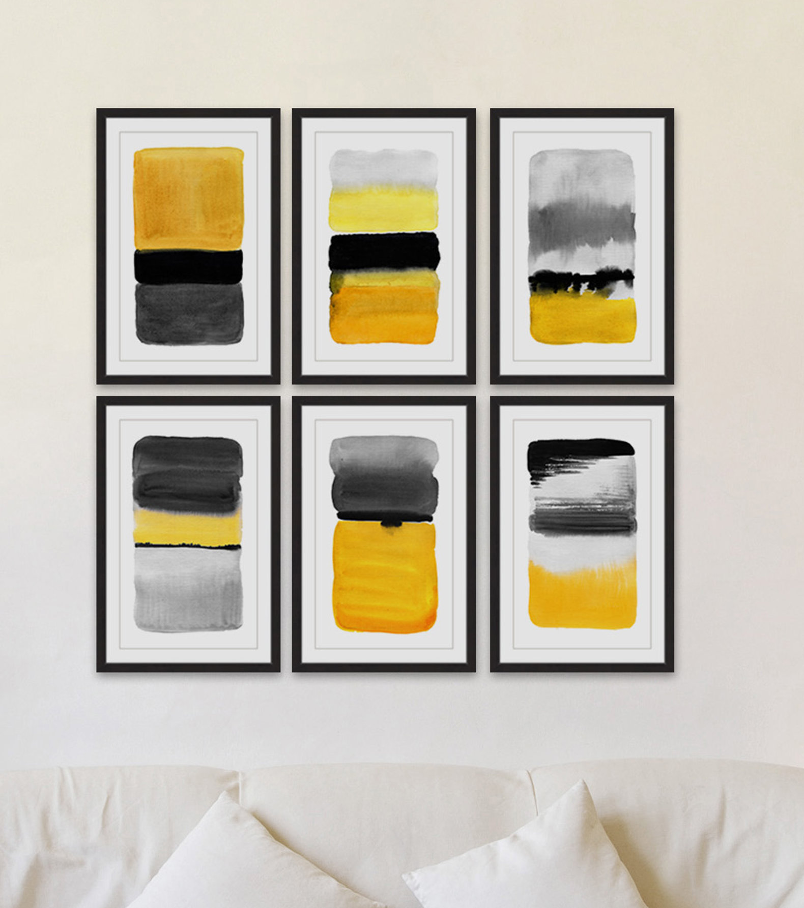 17 Stories Yellow Transitions Hexaptych - 6 Piece Picture Frame Print ...