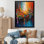 Orange, bleu sarcelle, fusion cubiste, art sur toile