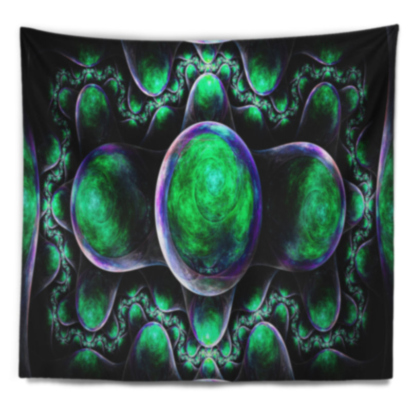 Tapisserie abstraite à motif fractal exotique vert, H 68 po x l 80 po