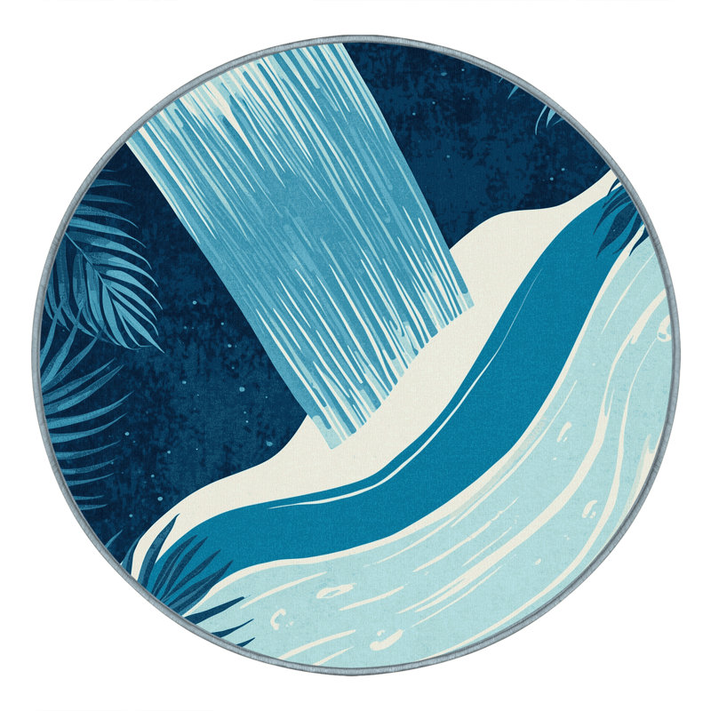 Tapis bleu ombré lavable à la machine Outhe, Rond 8 pi