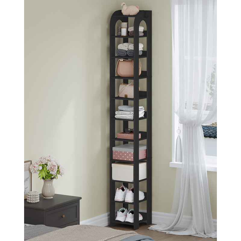 Vertical Shoe Rack, Shoe Shelves for Small Space, Freestanding Closet Wooden Shoes Organizer with Hooks, Adjustable Shoes Tower for Entryway, Living Room, 11 Tier(25W cm) 