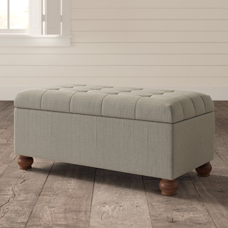 Banc de rangement à couvercle rabattable rembourré, Gris pâle