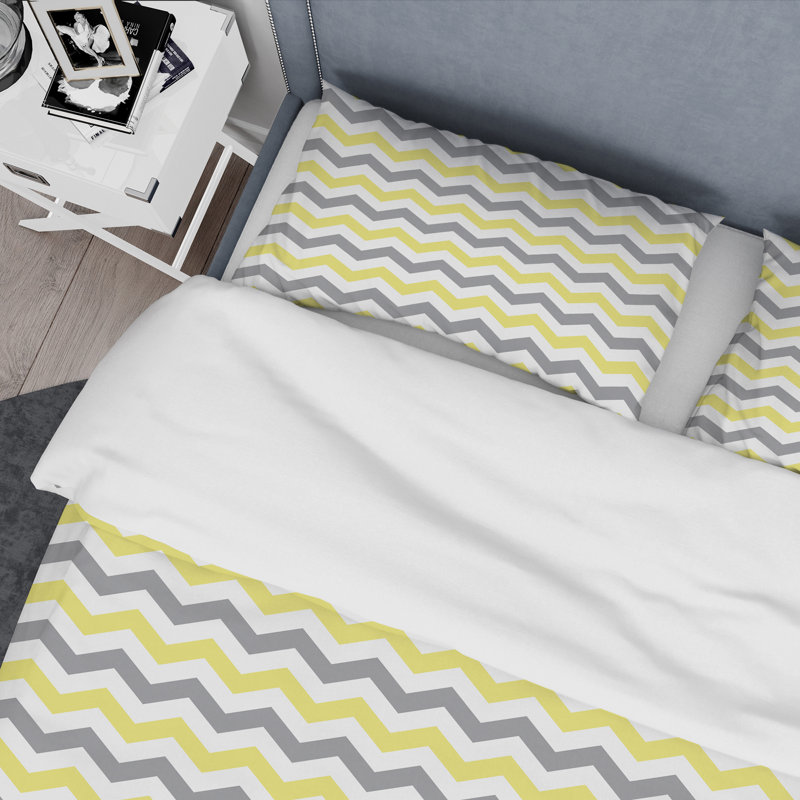 Ensemble de housse de couette en microfibre jaune / gris 3 pièces, Housse de couette double + 2 taies décoratives st