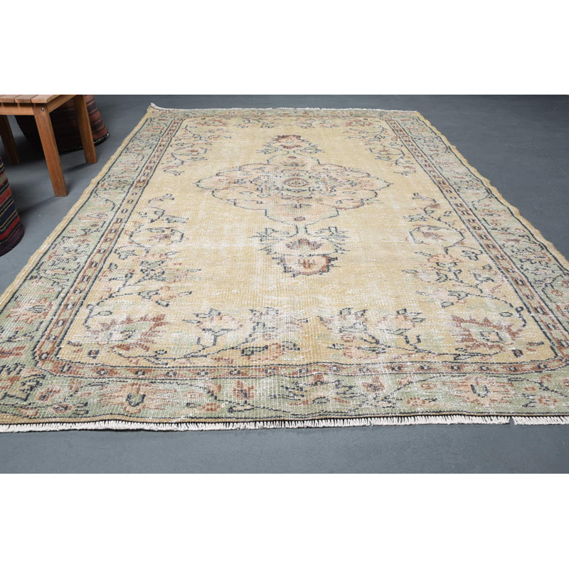 Tapis turcs, tapis rétro, tapis Boho, grand tapis 5,9 x 8,6 pi, tapis Oushak, tapis en laine beige