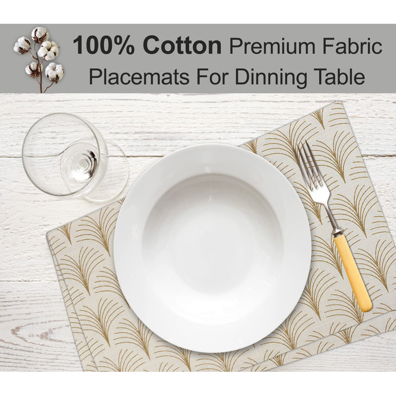 Luminous Beige and Gold Cotton Thanksgiving Placemats Set of 6