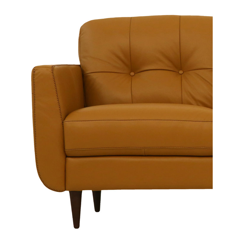 Canapé 82,6 po à accoudoirs évasés en cuir véritable, Cuir véritable brun