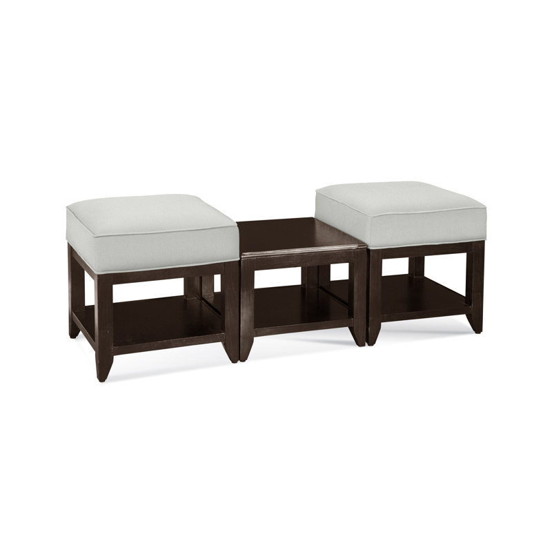 Elements Upholstered Cube Ottoman, Blue Buffalo Check; 0120-61, Java