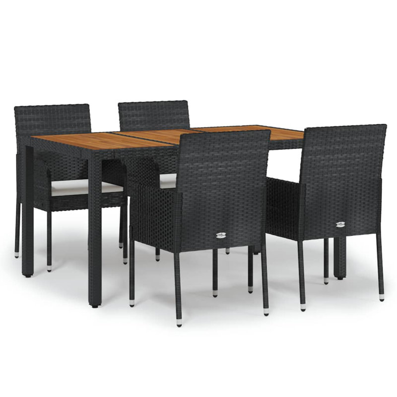 Dyran 4 - Person Wicker Patio Dining Set with Rectangular Table , Cushions Included, Black, White