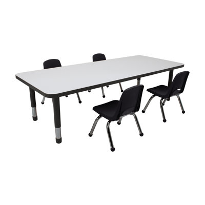 30" x 72" Rectangle Dry-Erase Activity Table with Chunky Legs and 10" Stack Chairs with Ball Glides, 5-Piece Set - Whiteboard/Black