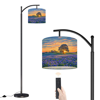 Lampe sur pied à arc avec abat-jour ajustable Texas Bluebonnet Field Sunrise Lampe sur pied 3 températures de couleur à intensité variable pour poteau haut avec interrupteur au pied pour la chambre à coucher