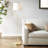 Angular Arched Metal Floor Lamp, Gold Finish With White Drum Shade, 9W LED Bulb Included, 72" Clear Cord, Foot Switch