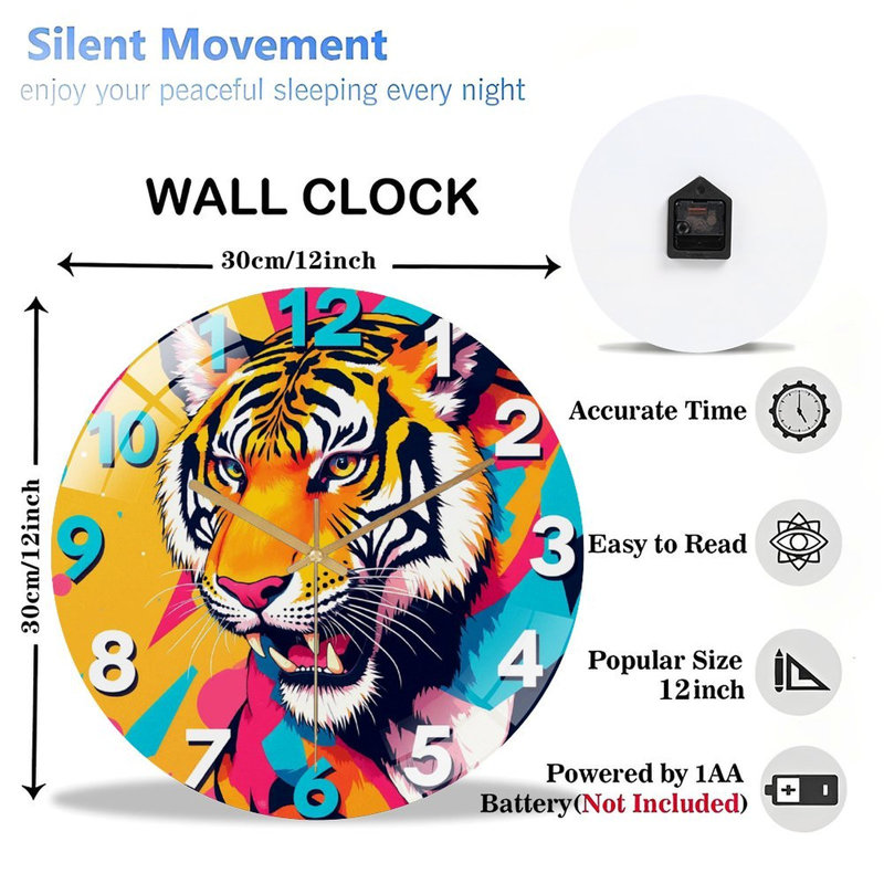Horloge murale colorée avec art unique - 12 po