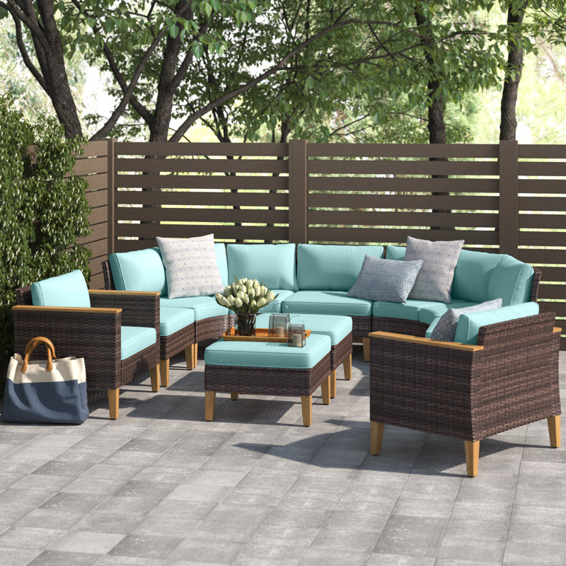 Salem 9 Piece Wicker Outdoor Patio Furniture Set, Stylish Rattan Sectional Patio Set with Cushions, Blue