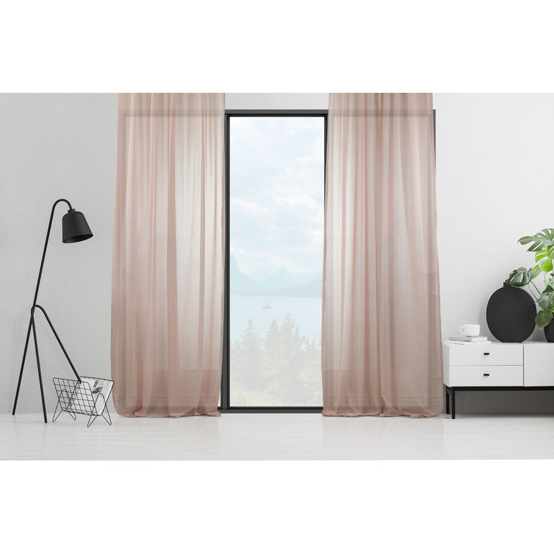Polyester Sheer Curtain Panel Pair, 280cm Width x 295cm Drop, Pink