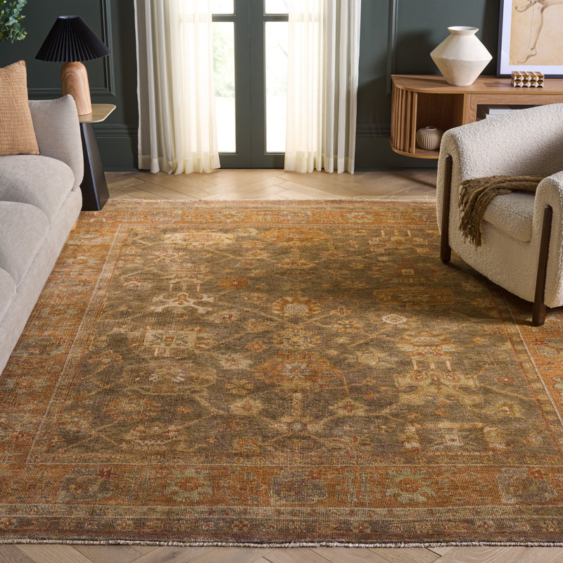 Oushak Oriental Hand-Knotted Wool Brown/Rust Area Rug, Rectangle 8' x 10'