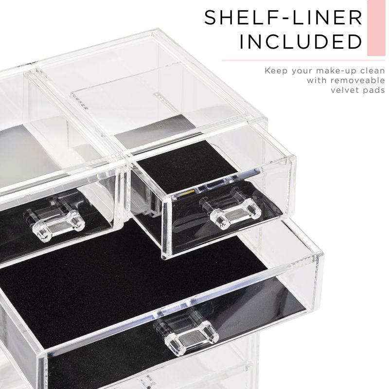 Sorbus Acrylic Makeup and Jewelry Storage Organizer Case, 2 Piece in Clear
