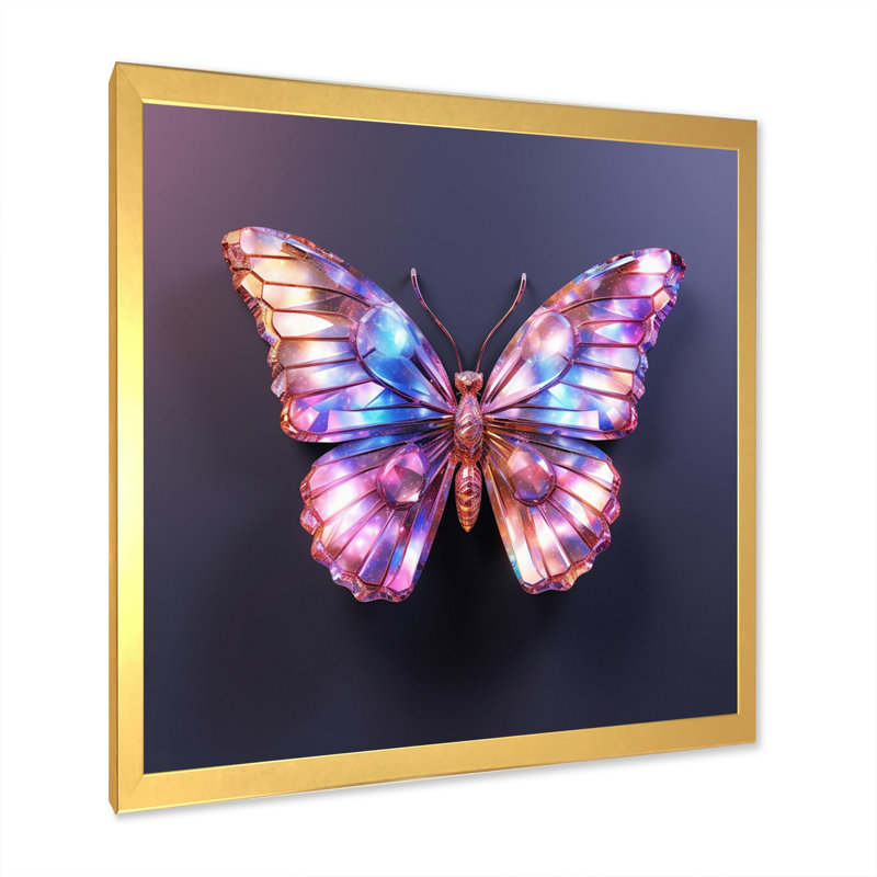 Papillon mauve et rose - art mural papillon, H 24 po x l 24 po x P 1 po, Cadre doré à une seule photo