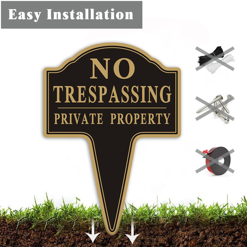 Enseigne de propriété privée «Trespassing No» de 10 po x 14 po avec panneau en métal antirouille intégré en aluminium imperméable pour une utilisation extérieure