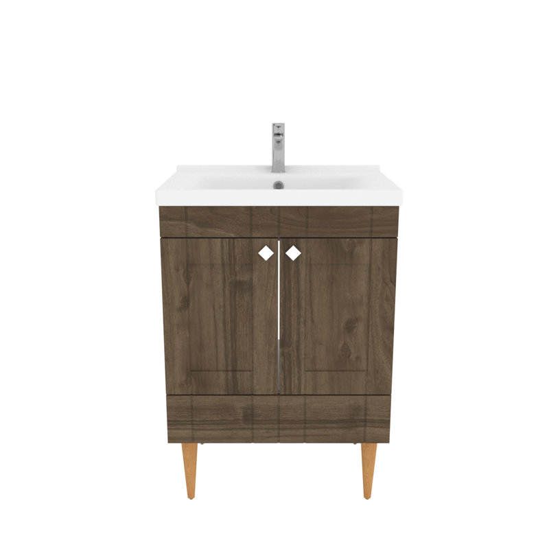 Meuble-lavabo avec lavabo en céramique Sara, Noyer, 25"