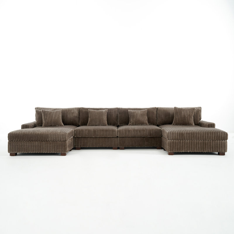 6 Seater Sectional, Light Brown Faux Fur