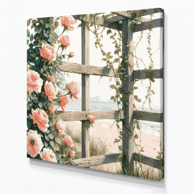 «Coastal Beach Rose», art mural gris sur toile