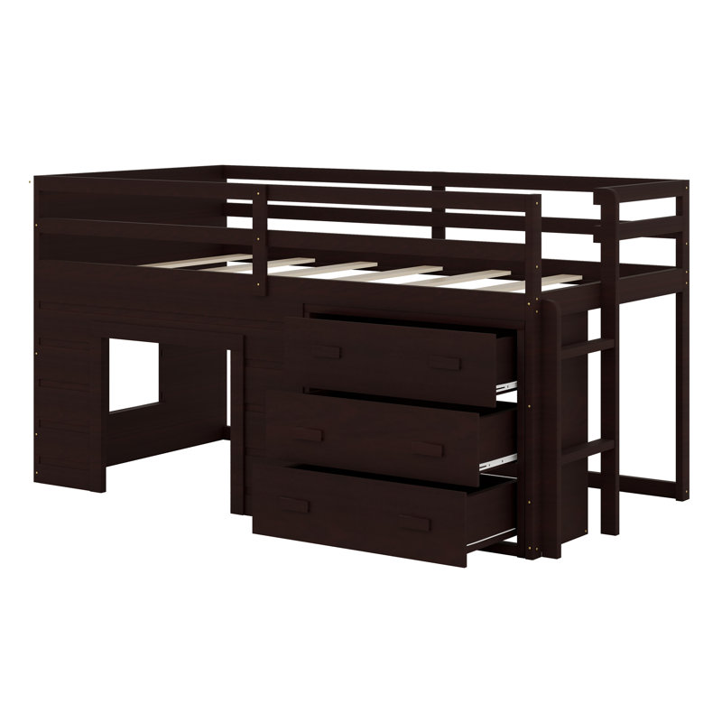Loft Bed With Drawers And Shelf, Espresso