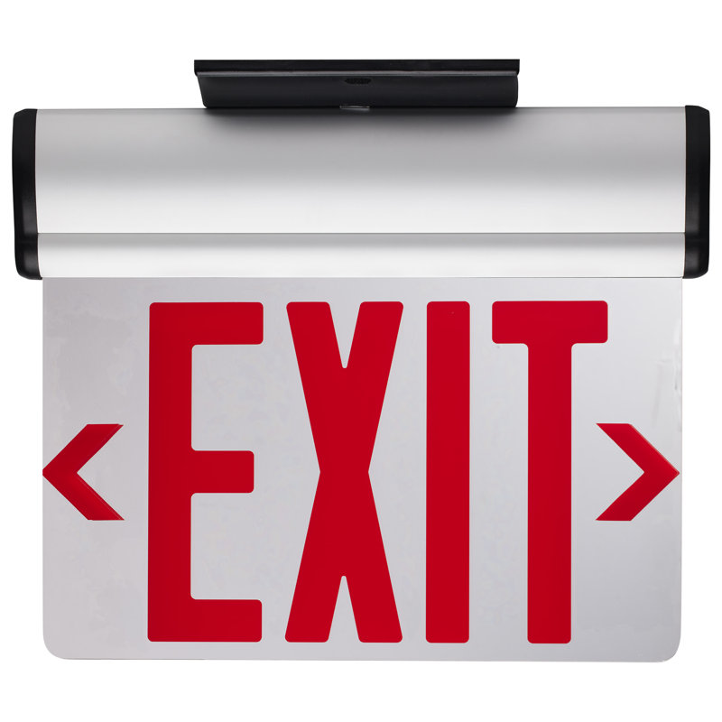 (Mirror) Edge Lit LED Exit Sign 90min Ni-Cad backup 120/277V Dual Face Top/Back/End Mount, Red
