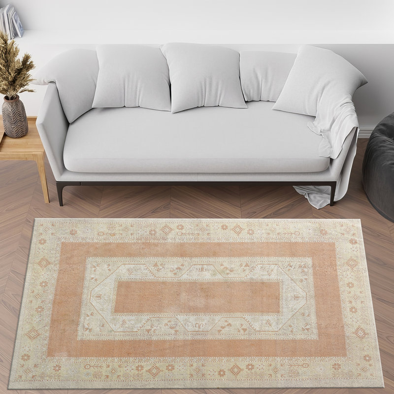 Soft Non-Woven Printed Rug with Intricate Geometric Patterns in Subtle Pastel Tones Perfect for Enhancing the Sophistication and Warmth of Any Living Space