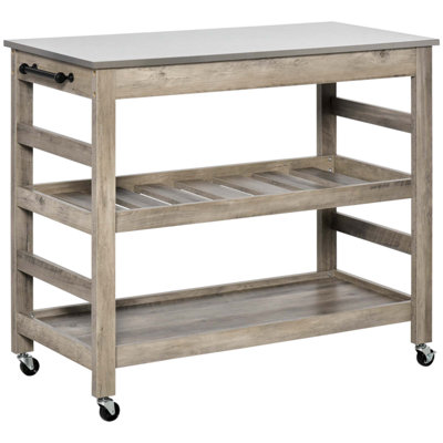 Rolling Kitchen Cart With Stainless Steel Countertop