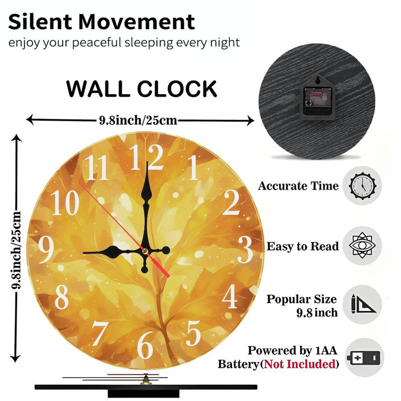 Horloge avec feuilles d'automne jaunes