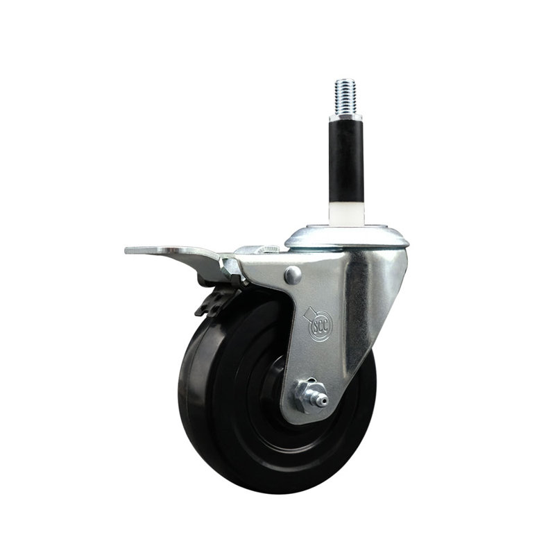 4 Inch SS Soft Rubber Swivel 7/8 Inch Expanding Stem Caster Total Lock Brake SCC