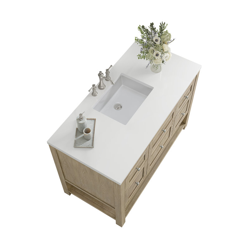 Breckenridge 48'' W Single Vanity, Whitewashed Oak, 8" Widespread, White Zeus