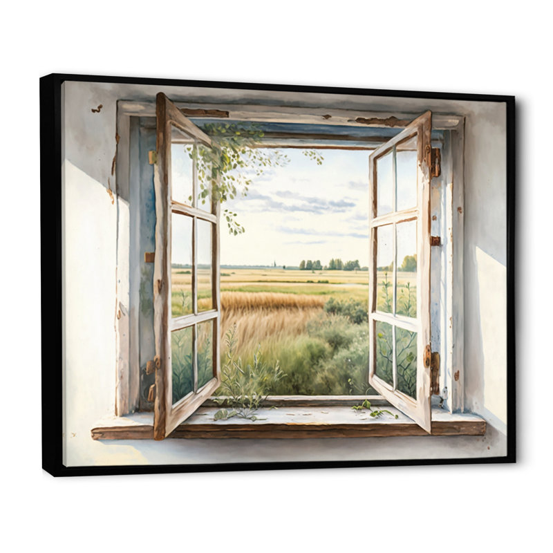 «Window to Landscape Views IV - Farm Landscape», art mural, 16" H x 32" W, Cadre flottant noir