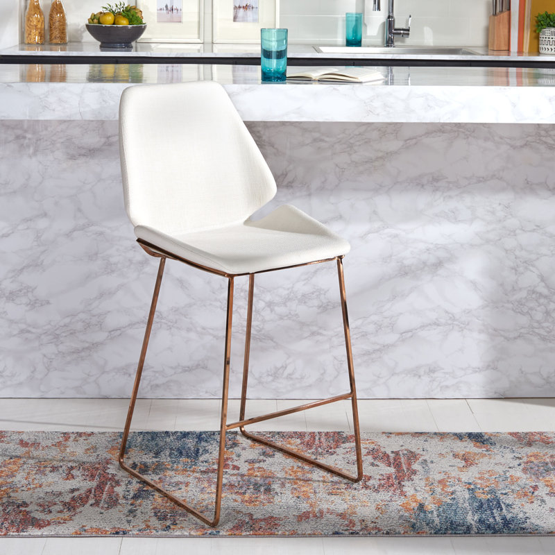 Metzler Upholstered Counter Stool with Metal Frame, White, Gold