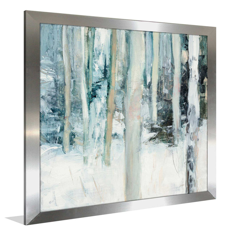 «Winter Woods I», reproduction de peinture acrylique, H 21,5 po x l 21,5 po x P 0,75 po, Encadrement argenté