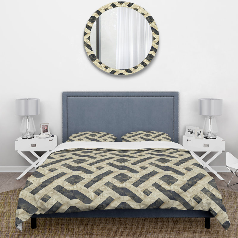 Ensemble de housse de couette beige et gris Midcentury Maze III - Midcentury