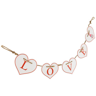 Bannière en métal «LOVE» de la Saint-Valentin avec coeurs - 32 po - blanc et rouge