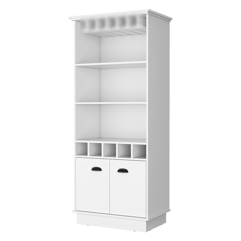 White Bar Cabinet With Efficient Glassware Rack - 3 Shelves, 5 Bottle , Made Of Quality Materials Stylish For Home Construction
