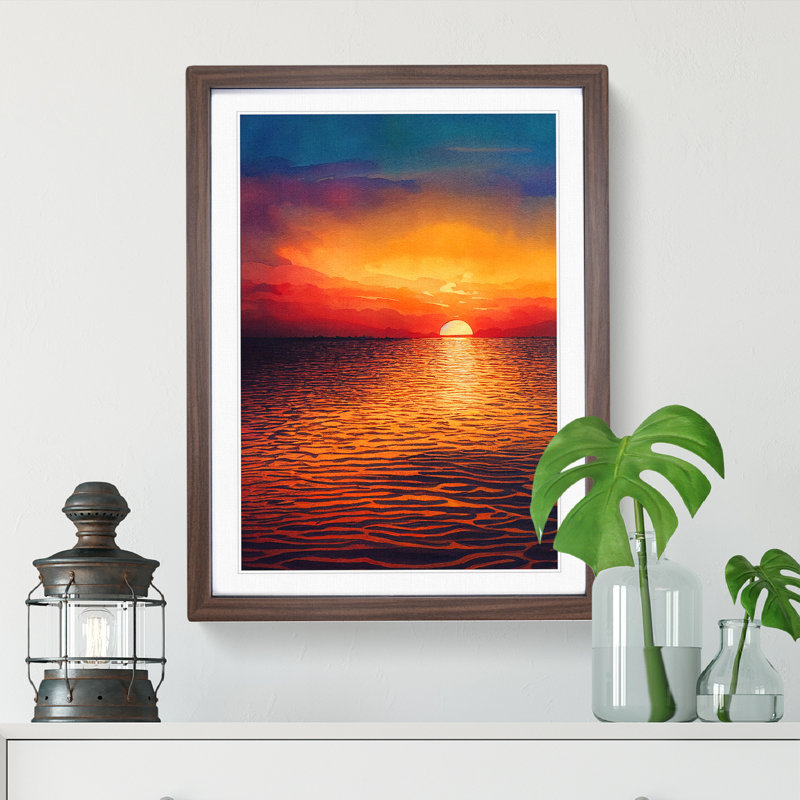 XV1022-4217X Striking Ocean Sunset No.4 - Single Picture Frame Print, 64cm H x 46cm W, Walnut