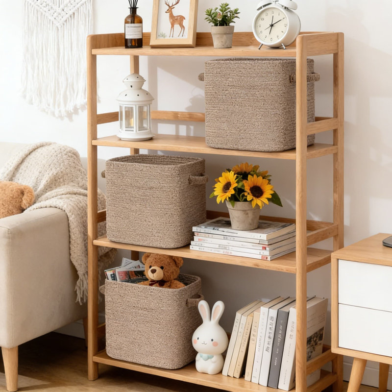 Woven Storage Cubes 3-Pack, Cotton Rope Organizer Bins For Shelves, Closet, Nursery, And Home Decor, Breathable Foldable Storage Baskets