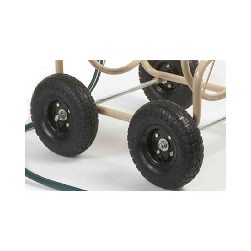 Beige Steel Frame 4-Wheel Garden Hose Reel Cart