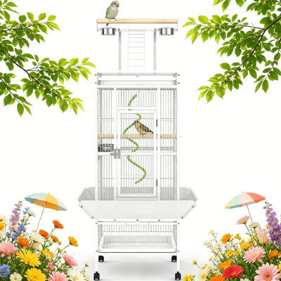 59.8"H Bird Cage. Parakeet Cage with Playtop. Bird Rope Perche. Feed Bowls. White Parrot Cage for Canary/Finches/Cockatiel/Parakeet/Conure Parrot. and Small Birds. Easy to Clean Design.