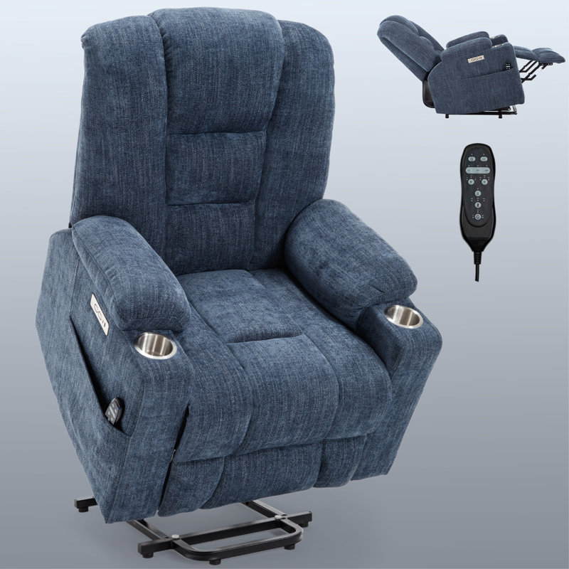 Power Lift Recliner Chair With Massage And Heat For Elderly, Overstuffed Wide Recliners, Heavy Duty Motion Mechanism With USB And Type C Ports, 2 Steel Cup Holders