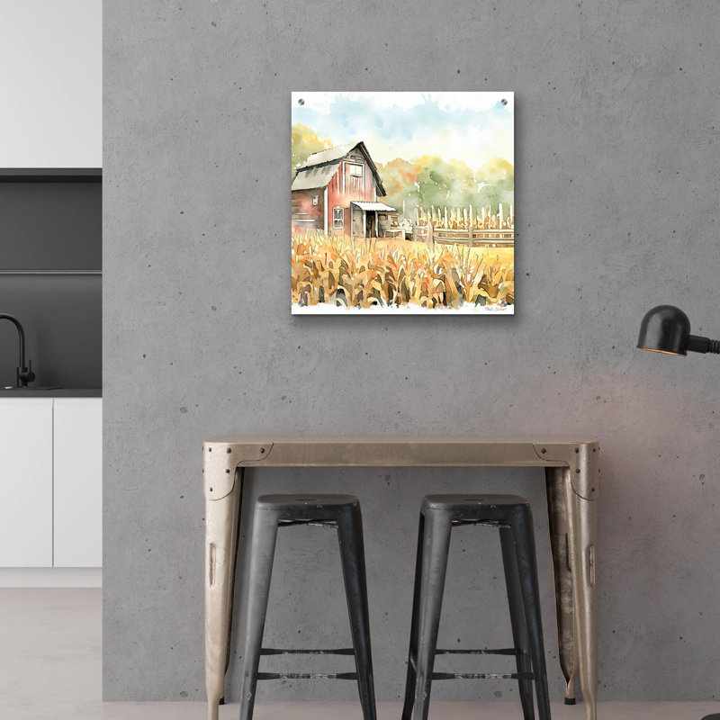  «Countryside Autumn Barn 3» par Nicole DeCamp, art mural en verre acrylique, 24 po x 24 po, H 24 po x l 24 po