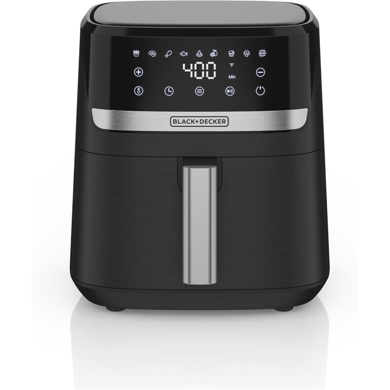 BLACK+DECKER Purify 6QT Air Fryer, Timer with Auto Shut-off and Shake Reminder, Digital LED Touchscreen and 9 Presets, 1500W, Dishwasher Safe Parts