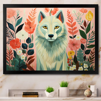 Portrait de loup bohémien rose et vert V - loup, art mural