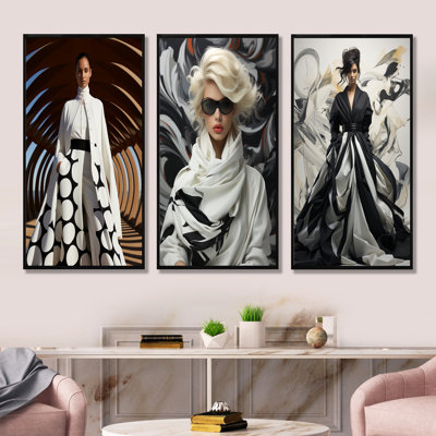 Ensemble de 3 décorations murales pour femme «Fashion Elegance Unveilé I»