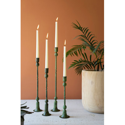  Bougeoirs décoratifs en fer forgé patine verte, ensemble de 4, H 19 po